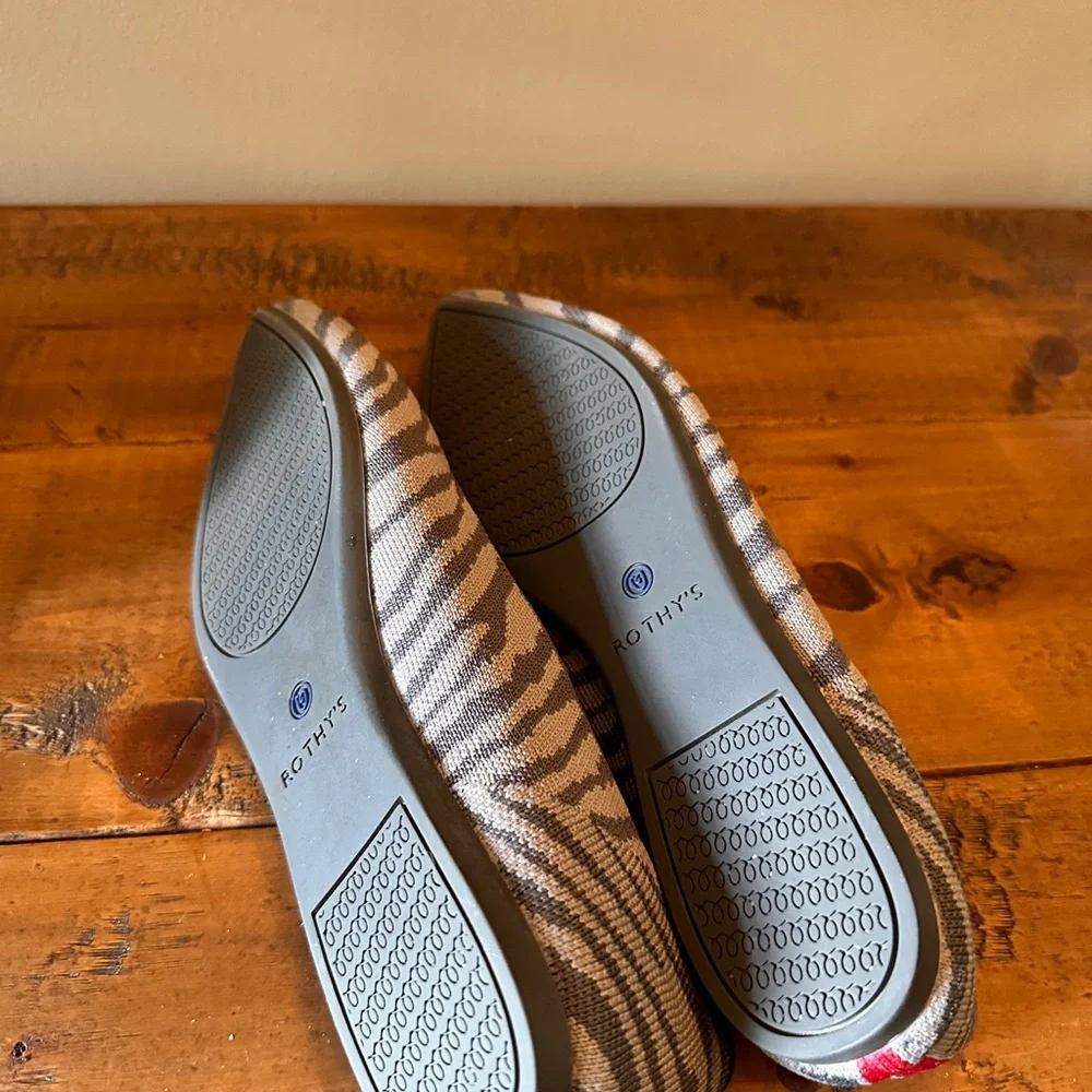 Rothy's Gray Zebra-Print Pointed Flats with Blue Trim
